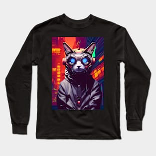 Techno Cat In Japan Neon City Long Sleeve T-Shirt